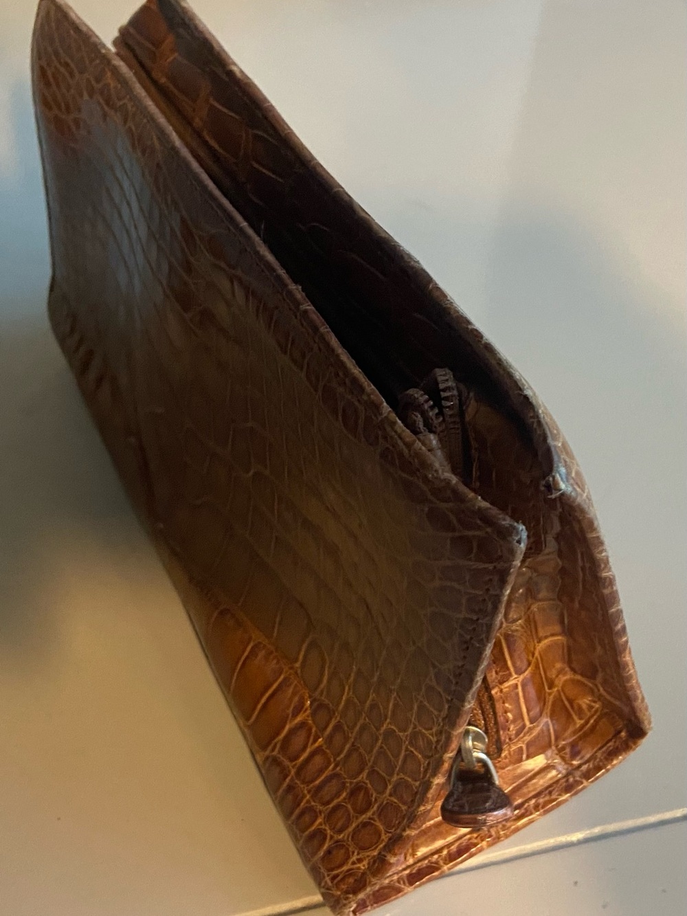 Brown Croc-Texture Leather Men's Wallet Clutch